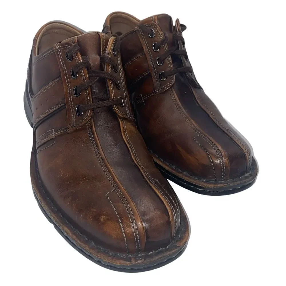 Clarks Touareg Men’s Sz 9.5 Brown Chestnut Leather Casual Oxford Loafer Shoes